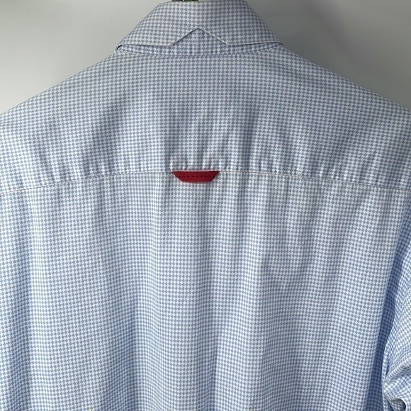 7 Downie St button down shirt houndstooth blue white flip cuff business career L - Picture 9 of 10